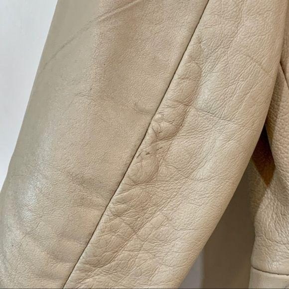 Vintage Leather Trench Coat Cream size L 14 - Picture 14 of 16
